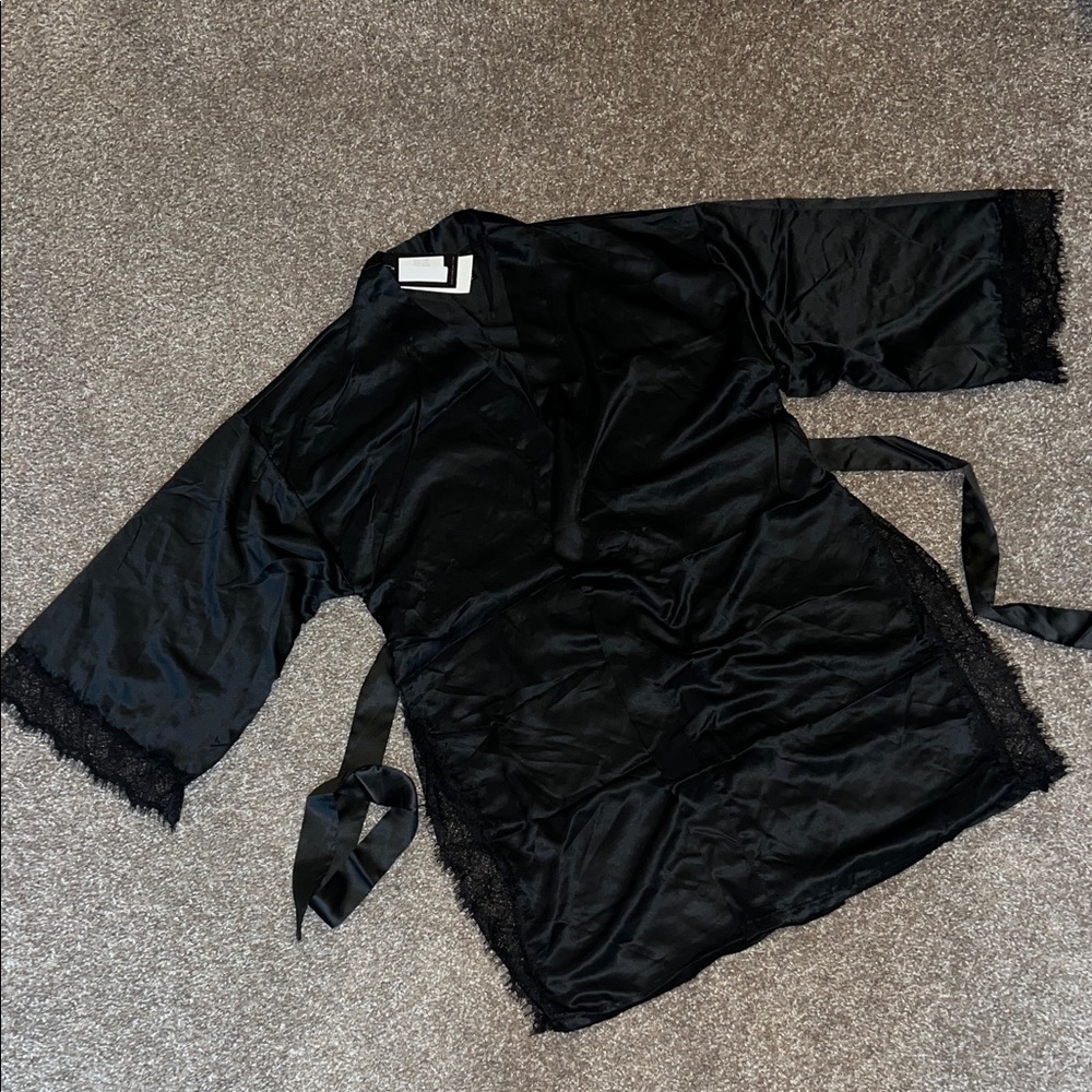 Fashion Nova Elegant Black Satin Robe
